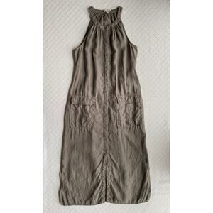 Joie Linen Button Down Midi Dress High Neck Sleeveless Greige Mushroom Lagenlook